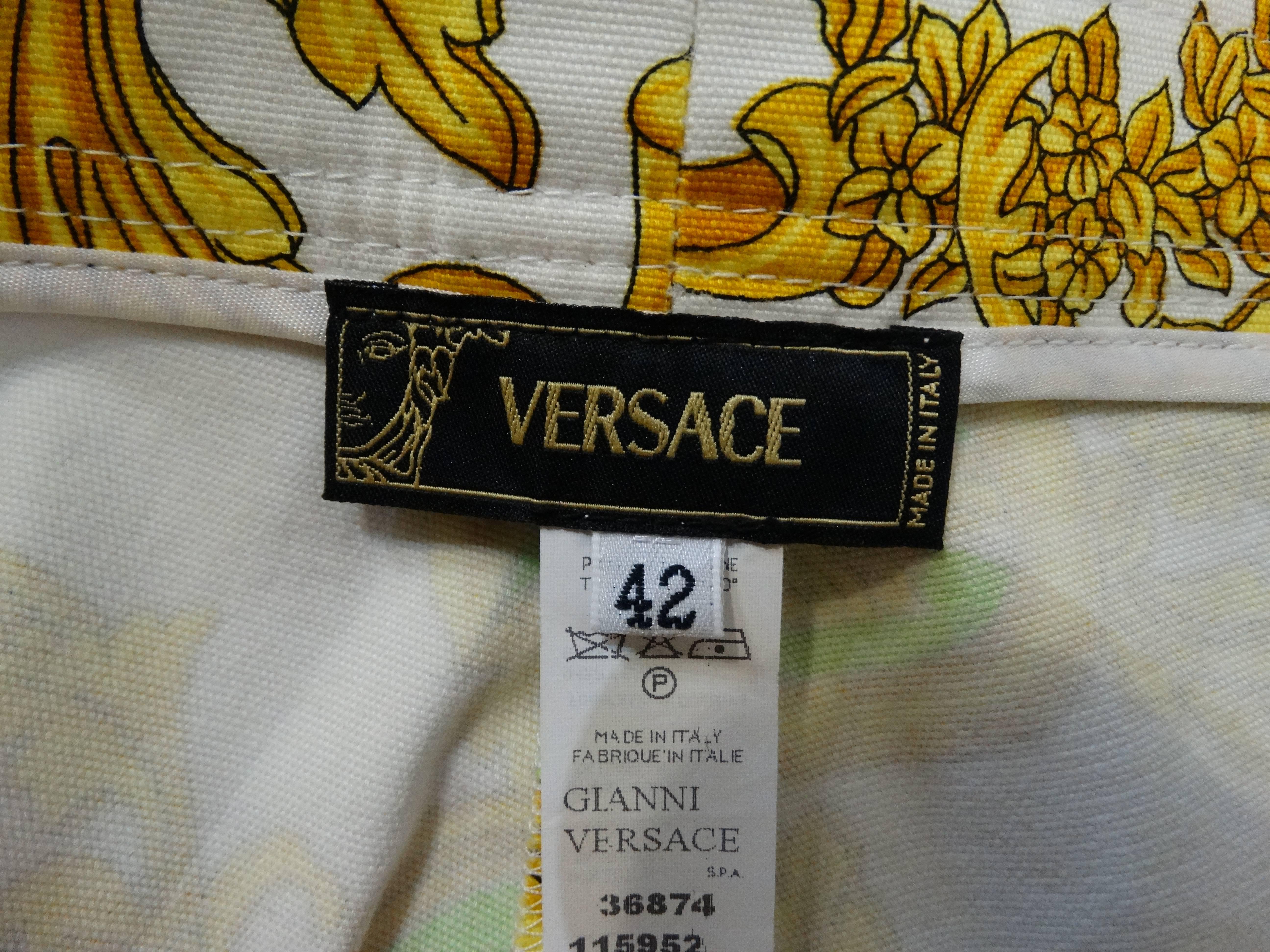 Versace Green and Gold Baroque Printed Pants  For Sale 1