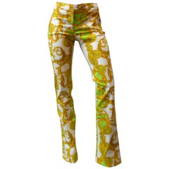 Retro Versace Green and Gold Baroque Printed Pants 