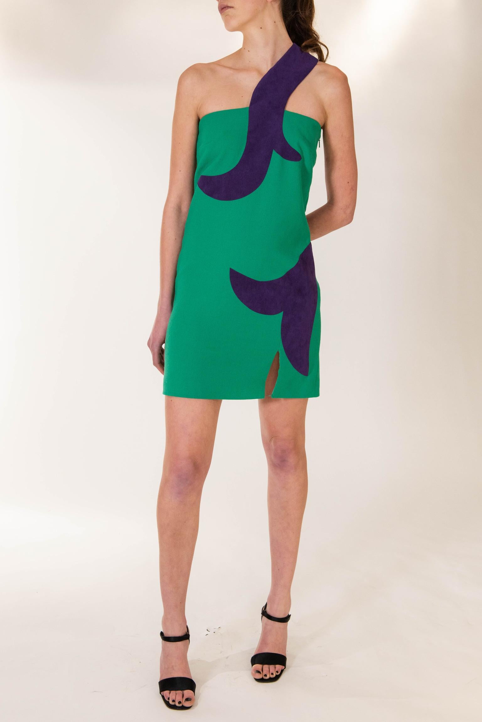 Versace Green and Purple Minidress For Sale 5