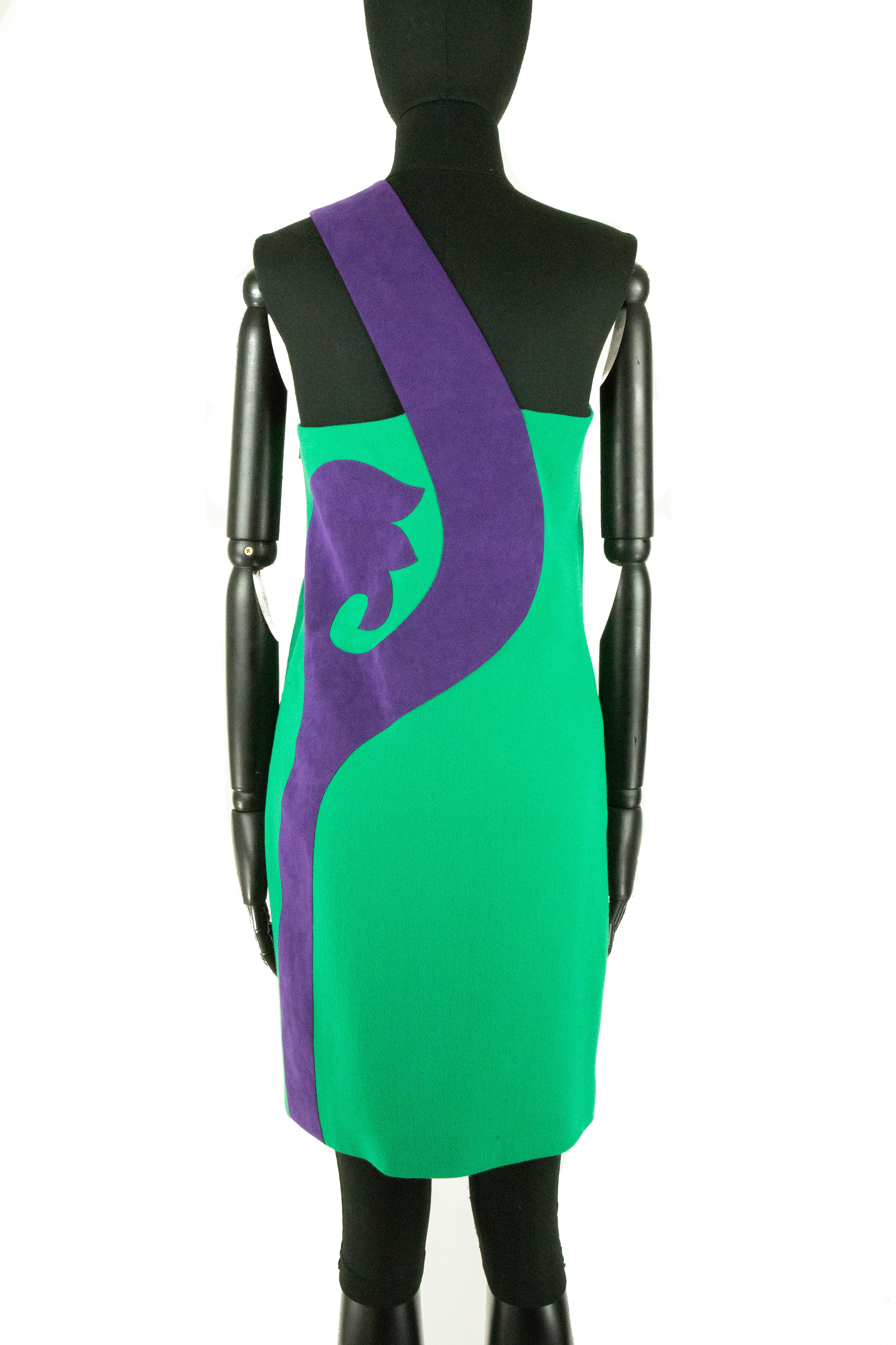 Blue Versace Green and Purple Minidress For Sale