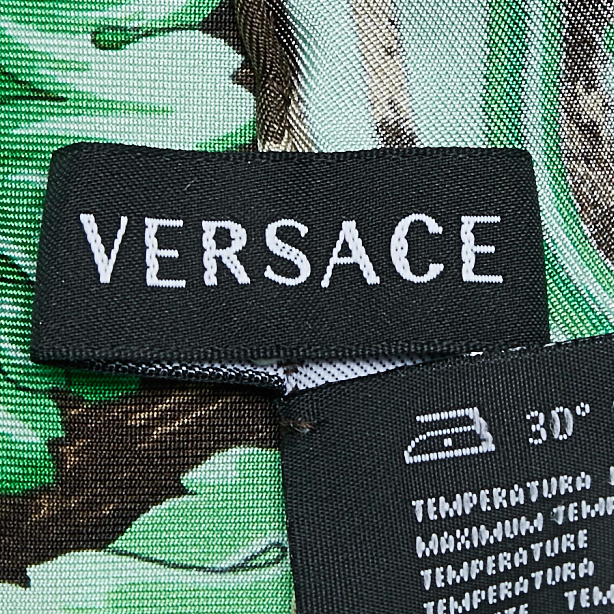 Black Versace Green Animal & Baroque Print Silk Square Scarf