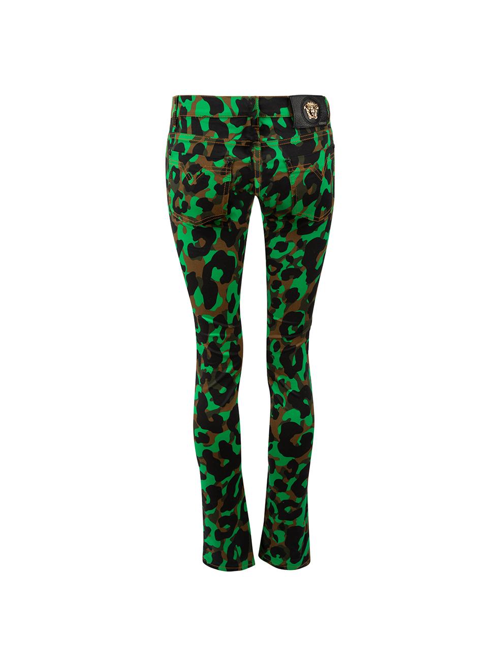 Versace Green Camo Print Medusa Detail Skinny Jeans Size XS In New Condition For Sale In London, GB