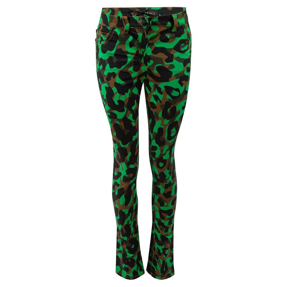 Versace Green Camo Print Medusa Detail Skinny Jeans Size XS For Sale