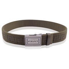 Used Versace Green Canvas Greek Pattern Unisex Adjustable Belt Size 80/32