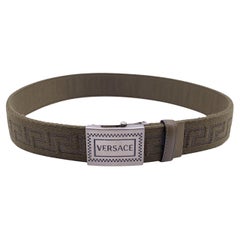 Versace Green Canvas Greek Pattern Unisex Adjustable Belt Size 80/32