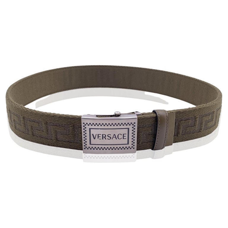 Versace Green Canvas Greek Pattern Unisex Adjustable Belt Size 80/32