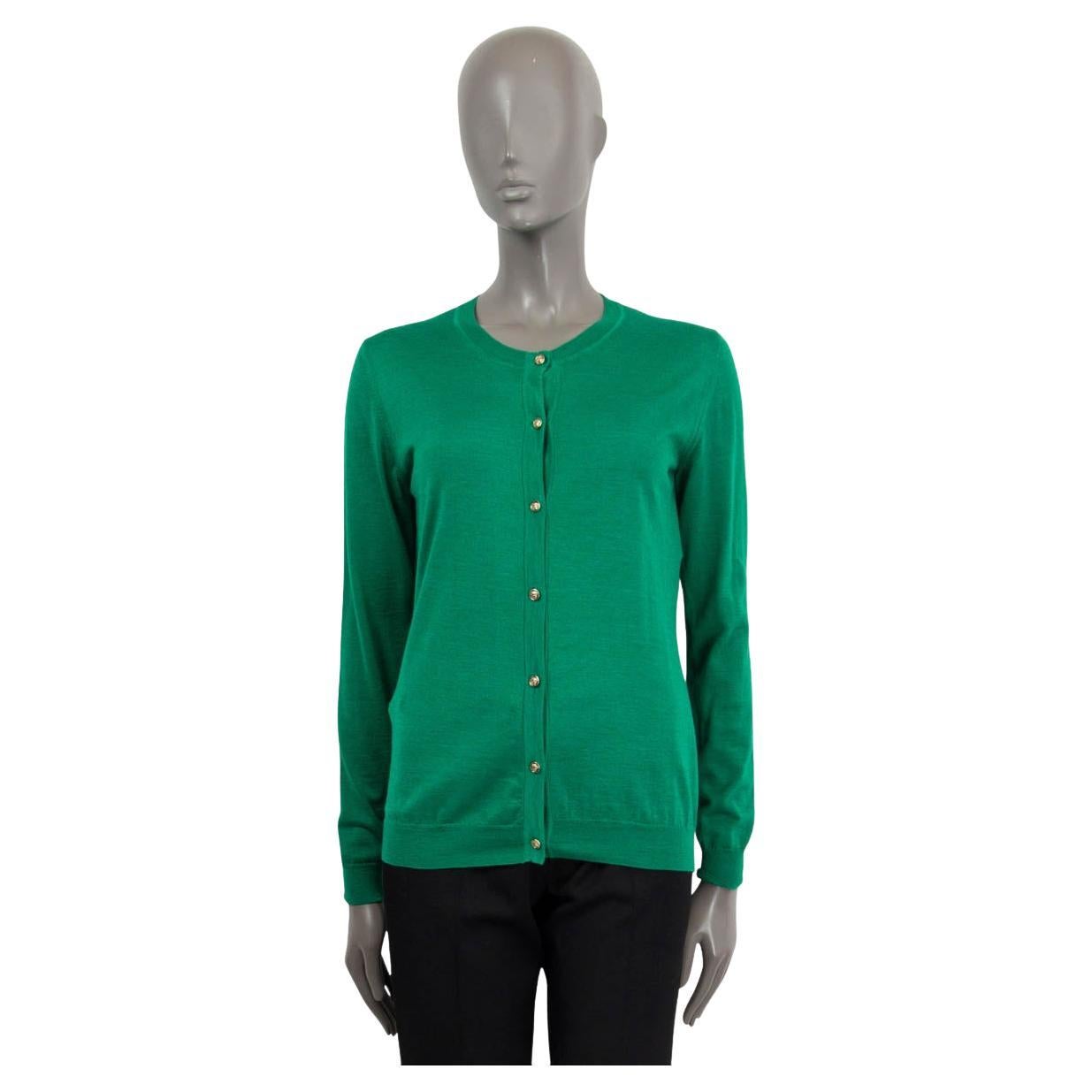 VERSACE green cashmere & silk BUTTON FRONT CREWNECK Cardigan Sweater 44 L For Sale