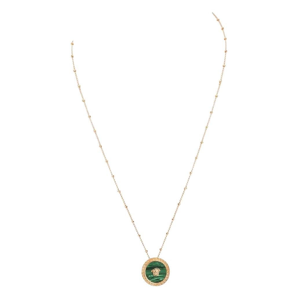 Versace Green & Gold Medusa Head Marble Pendant Necklace