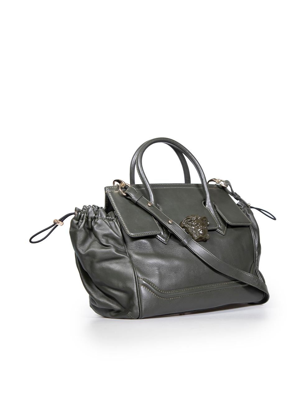 CONDITION is Very good. Minimal wear to bag is evident. Minimal wear to the front, back and base with indents and scratches to the leather. The rear-left base foot is also missing on this used Versace designer resale item.
 
 
 
 Details
 
 
 Large