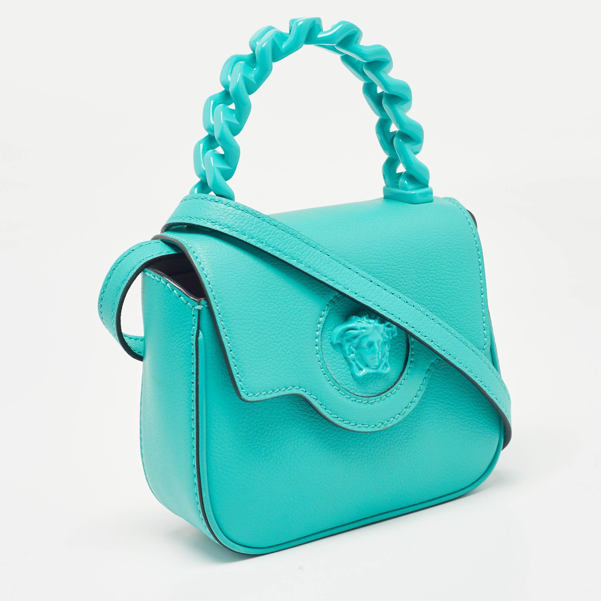 Versace Green Leather Mini La Medusa Top Handle Bag In Good Condition In Dubai, Al Qouz 2
