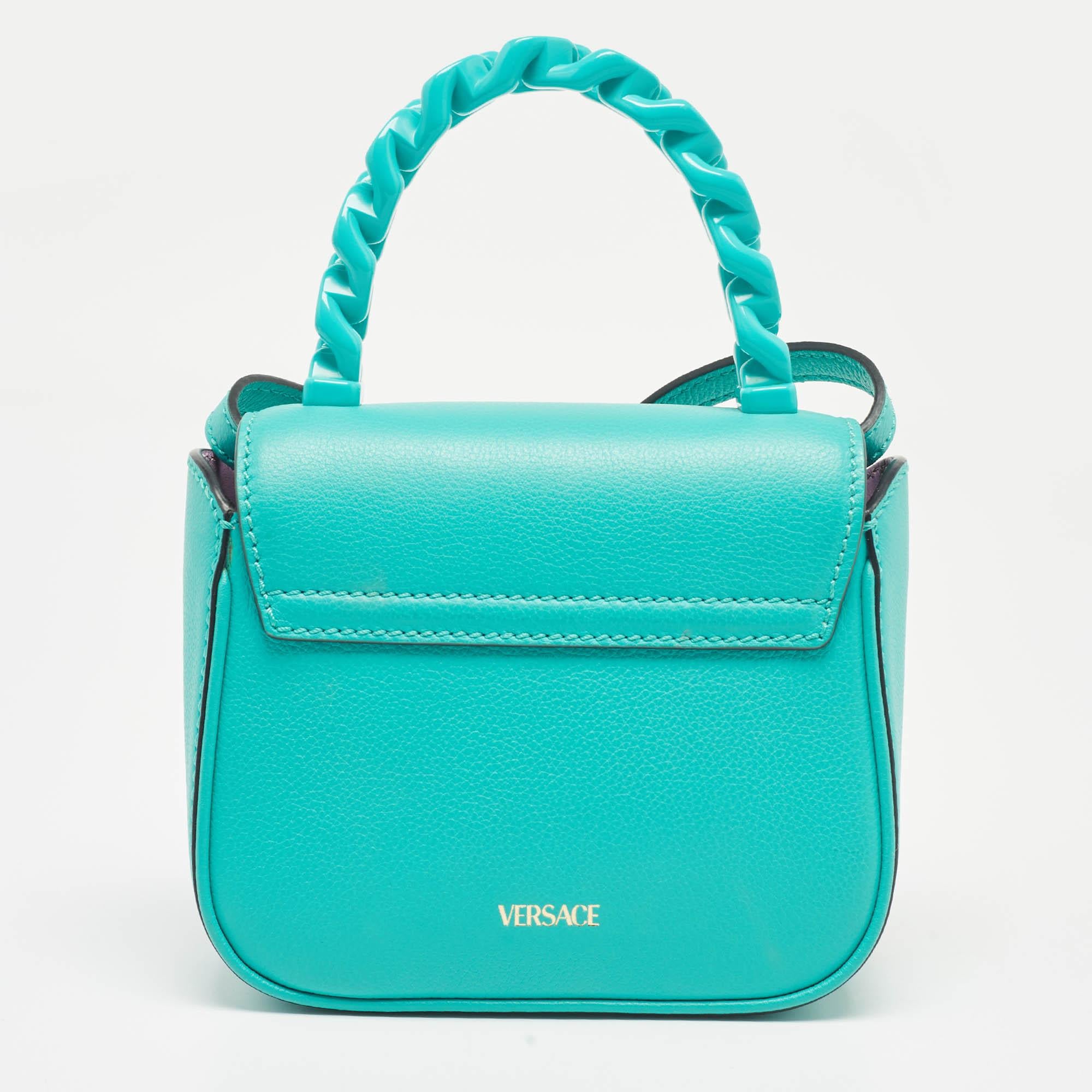 Women's Versace Green Leather Mini La Medusa Top Handle Bag
