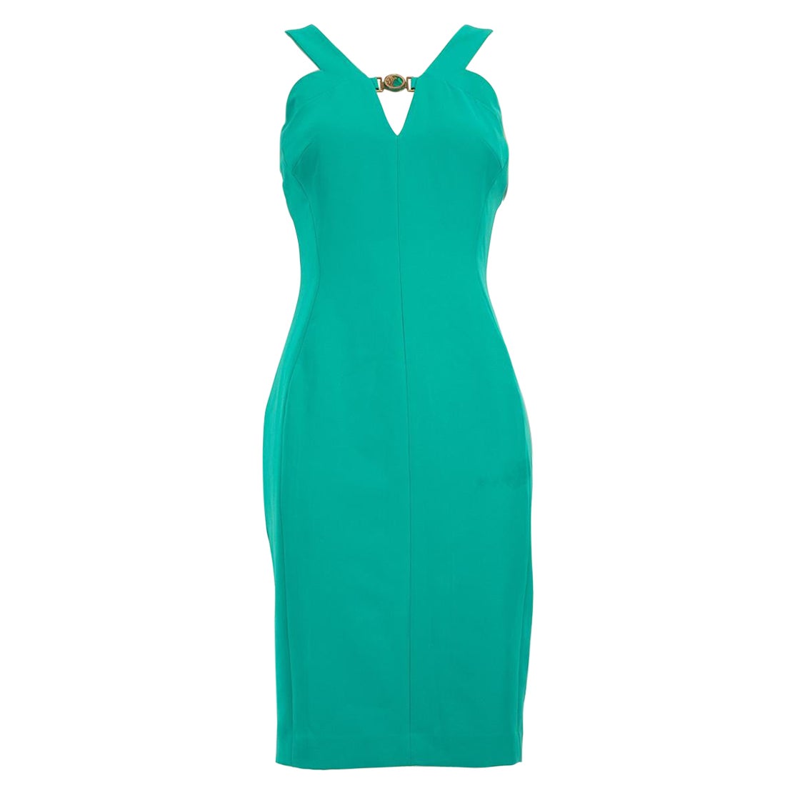 Versace Green Medusa Buckle Knee Length Dress Size S