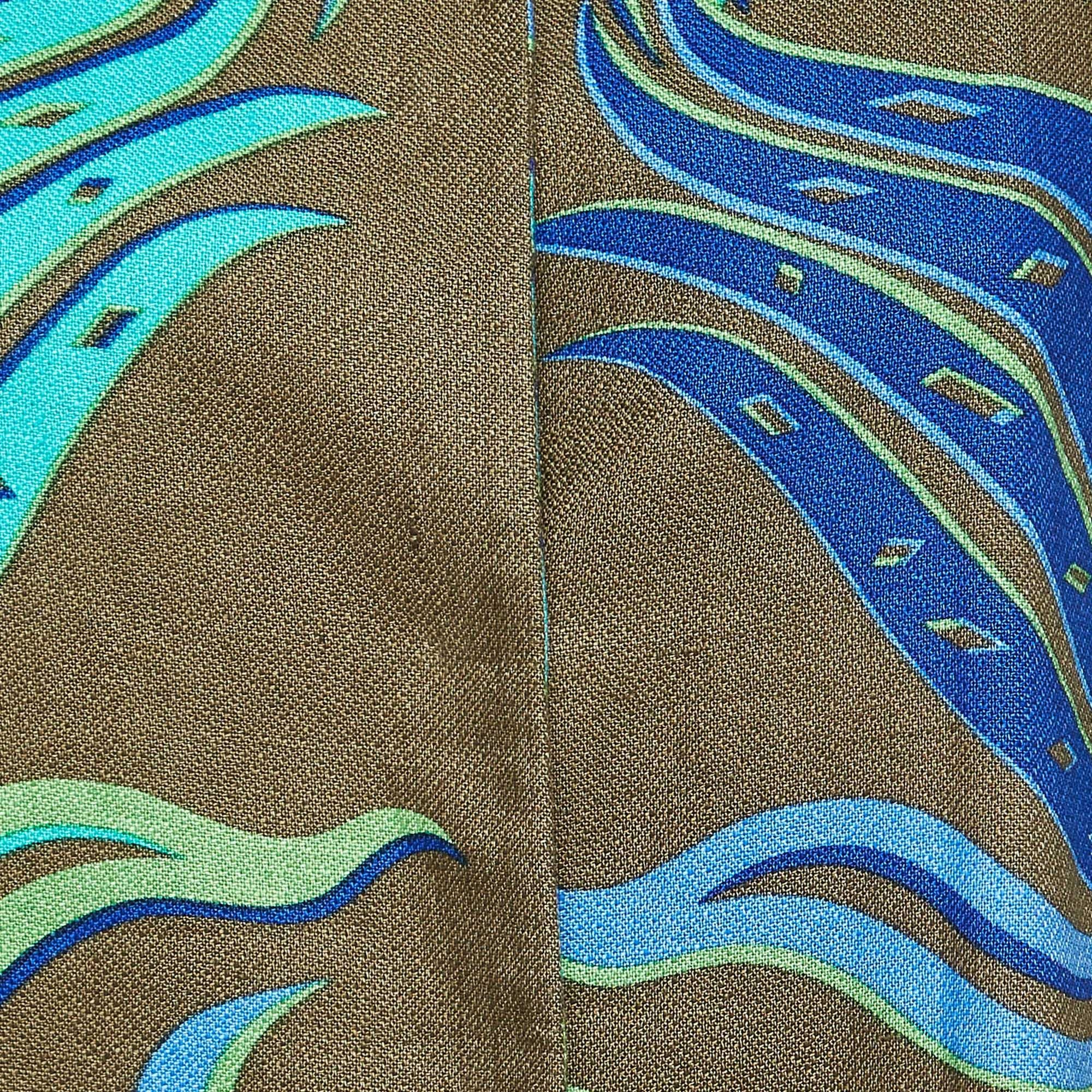 Versace Green Printed Linen Mid-Length Coat M In Good Condition In Dubai, Al Qouz 2