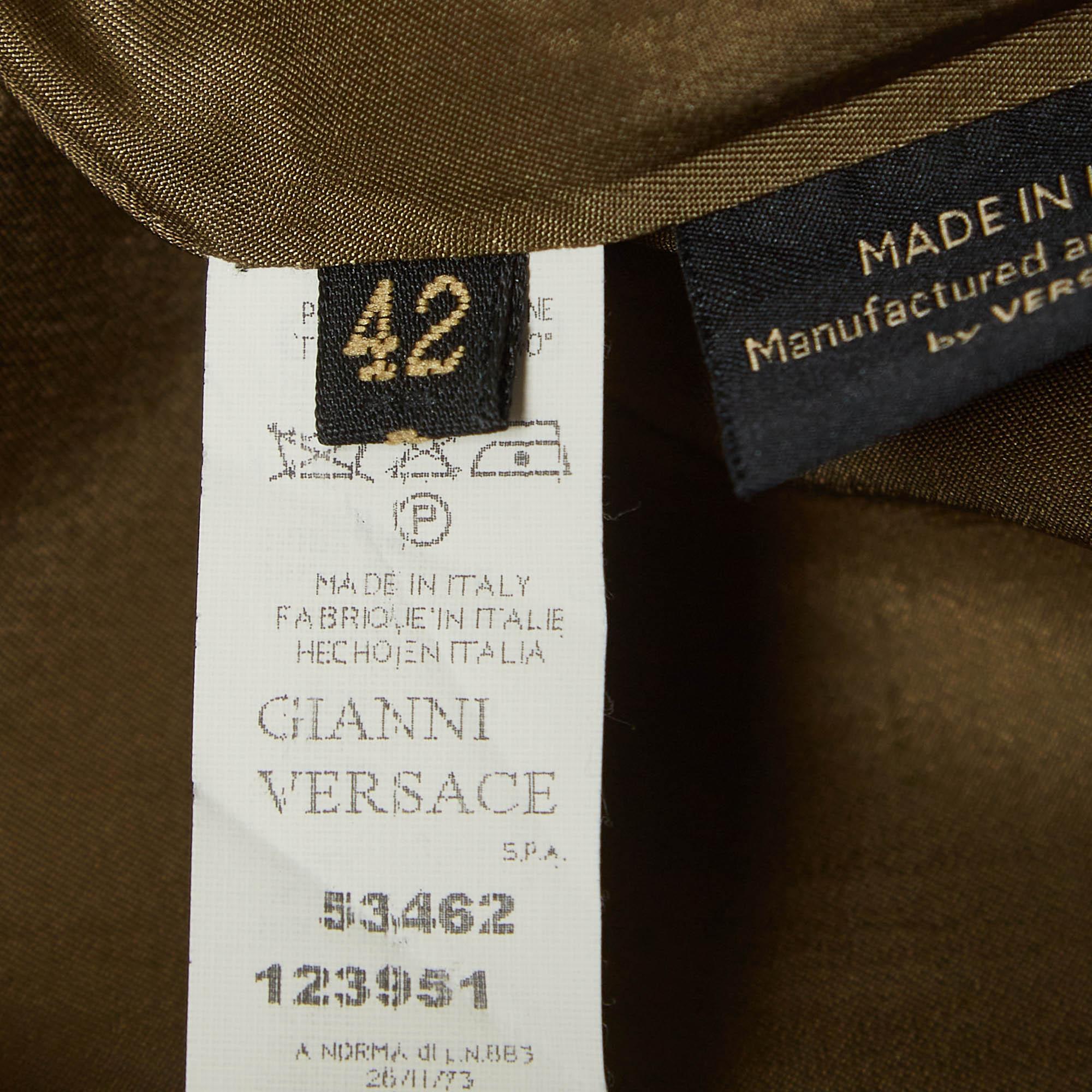 Versace Green Printed Linen Mid-Length Coat M 1