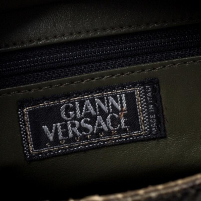 Fourre-tout en cuir de python vert de Versace en vente 4