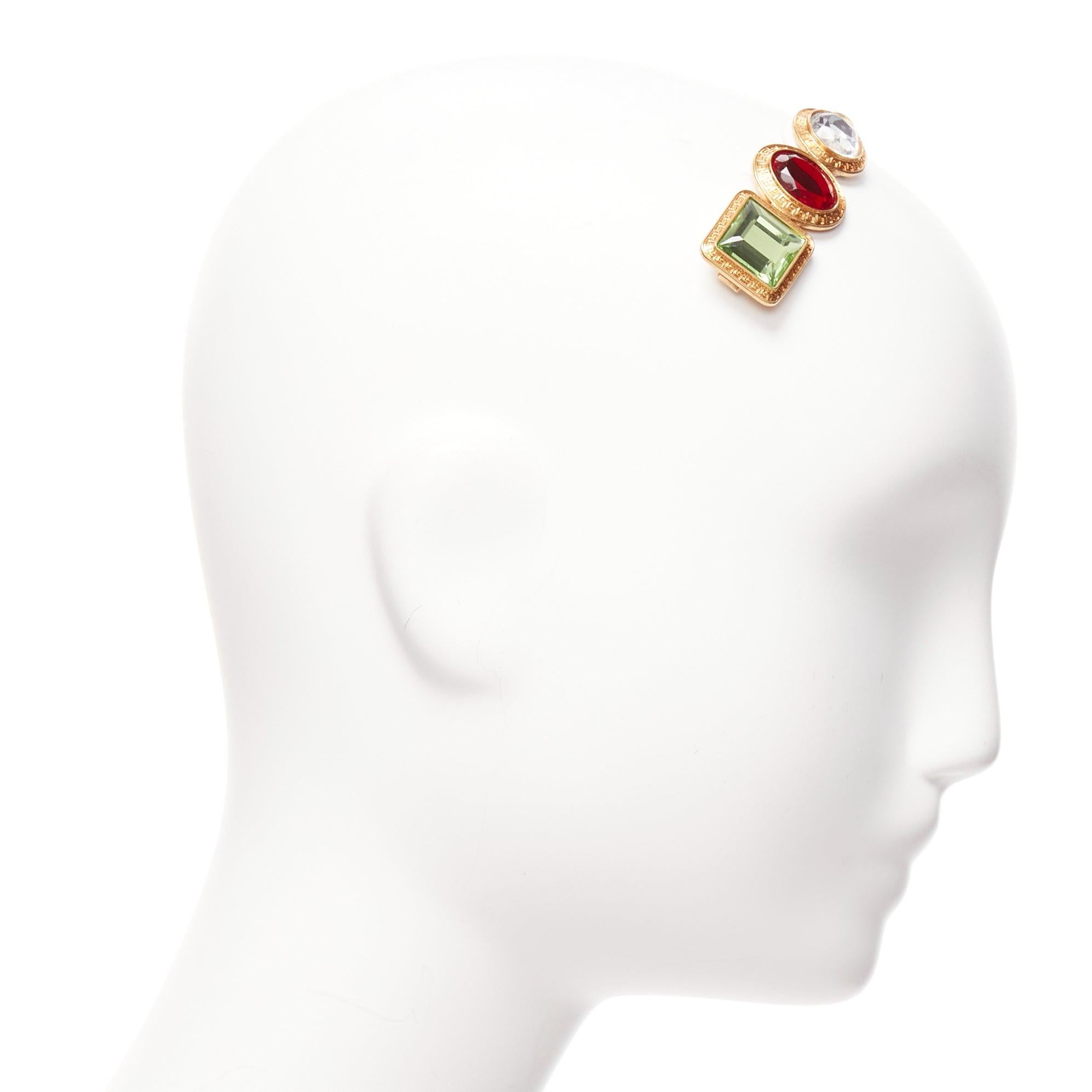 Beige VERSACE green red clear crystal gold baroque jewelled single hairclip For Sale