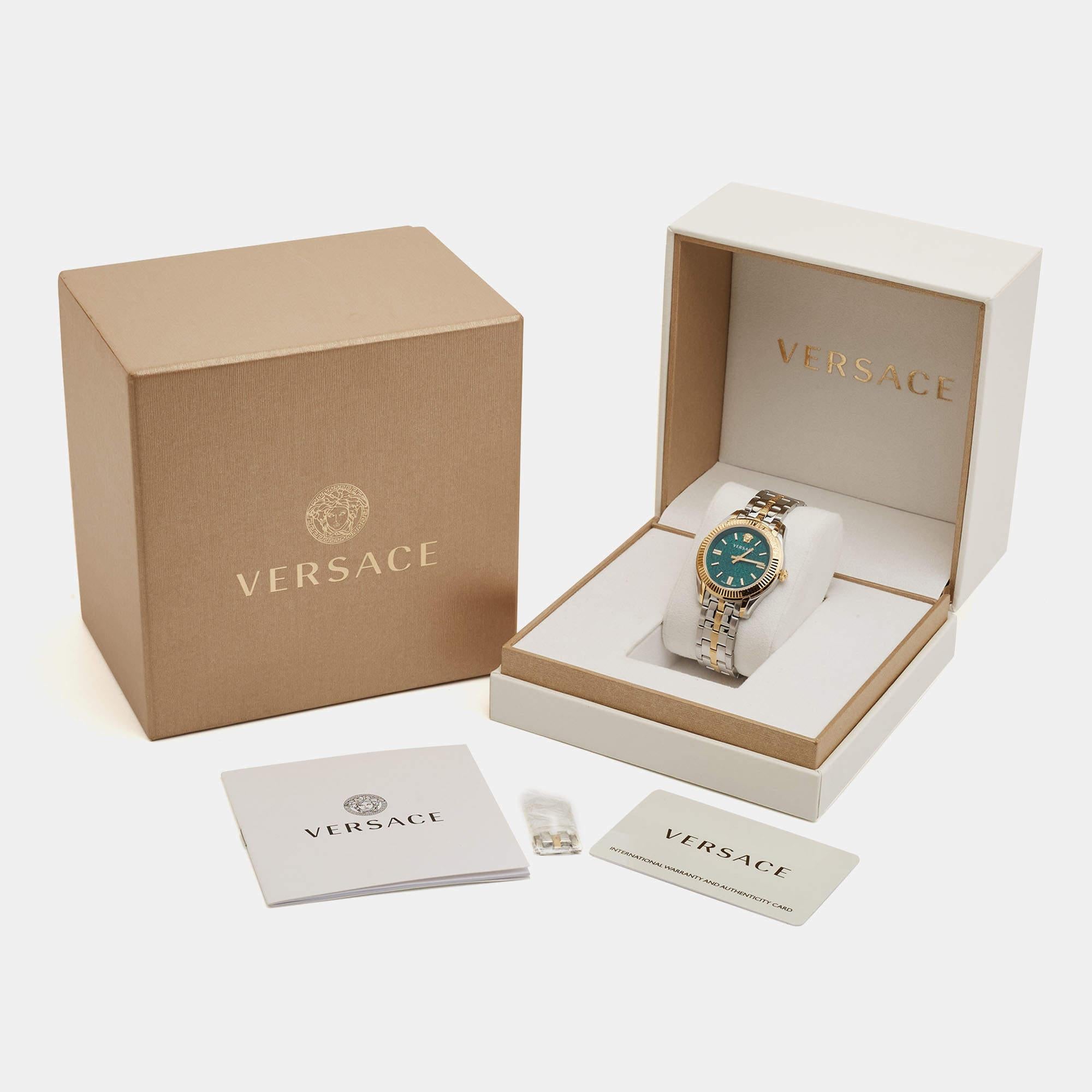 Versace Green Two-Tone Stainless Steel Greca VE6C00423 Women's Wristwatch 35 mm 5