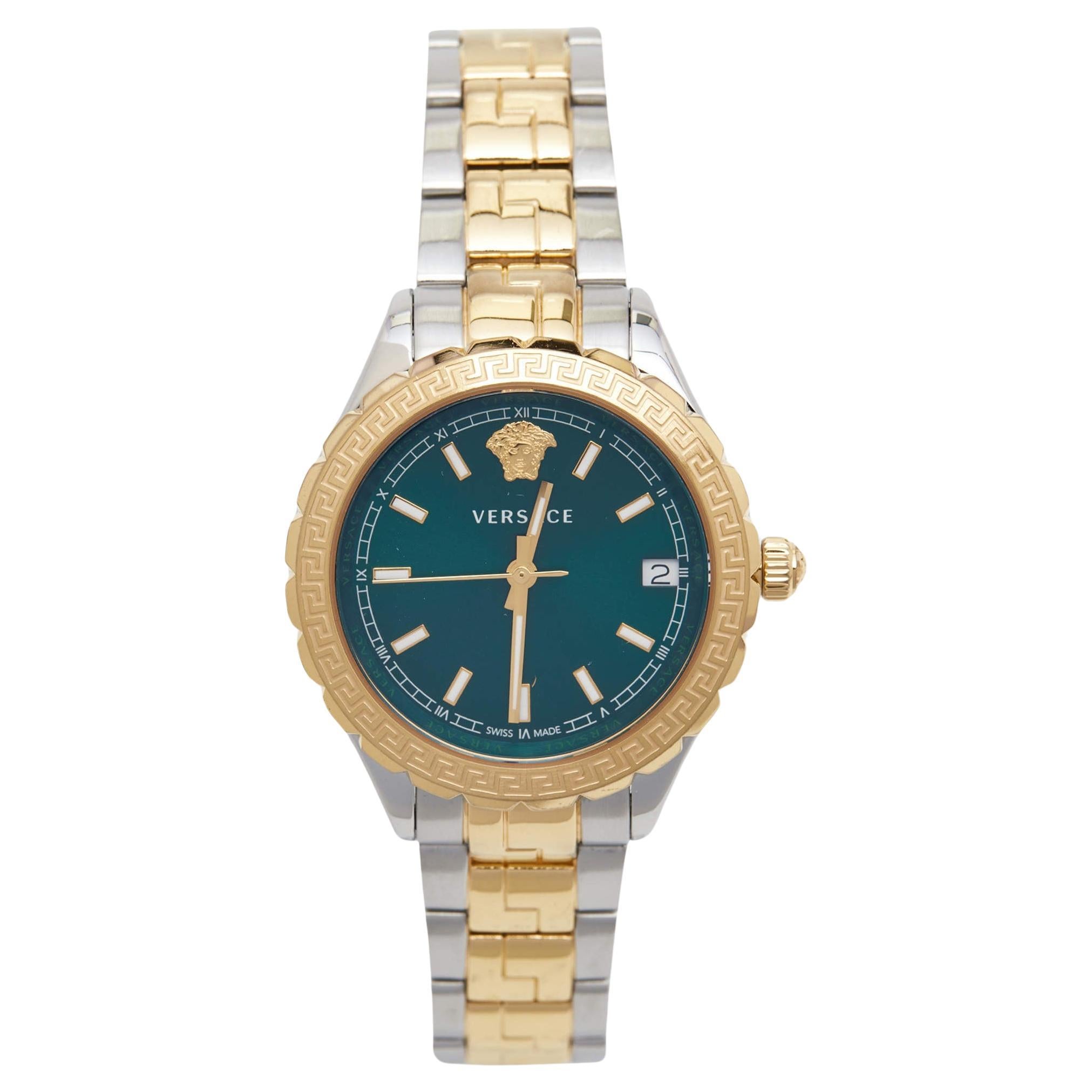 Versace Green Two-Tone Stainless Steel Hellenyium V12050016 Women's Wristwatch 3 For Sale