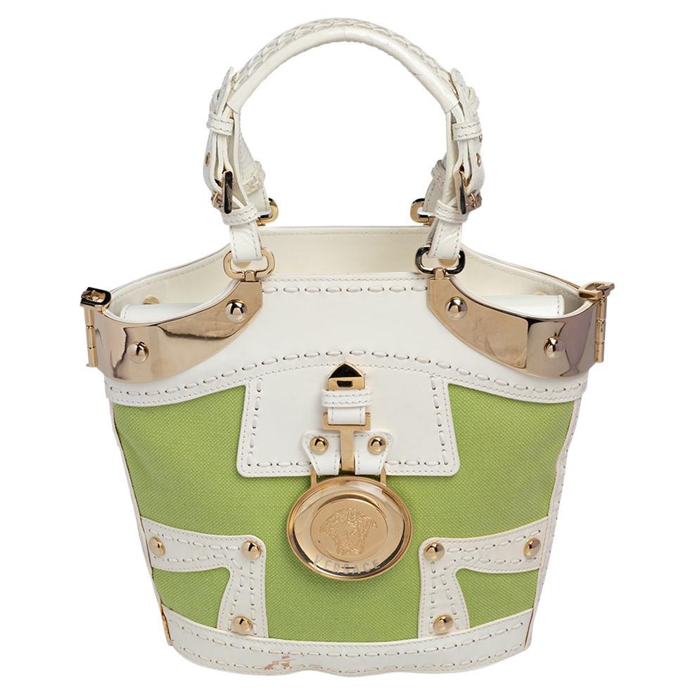 VERSACE White Leather Barocco Embroidered Altea Vanitas Bag at 1stDibs