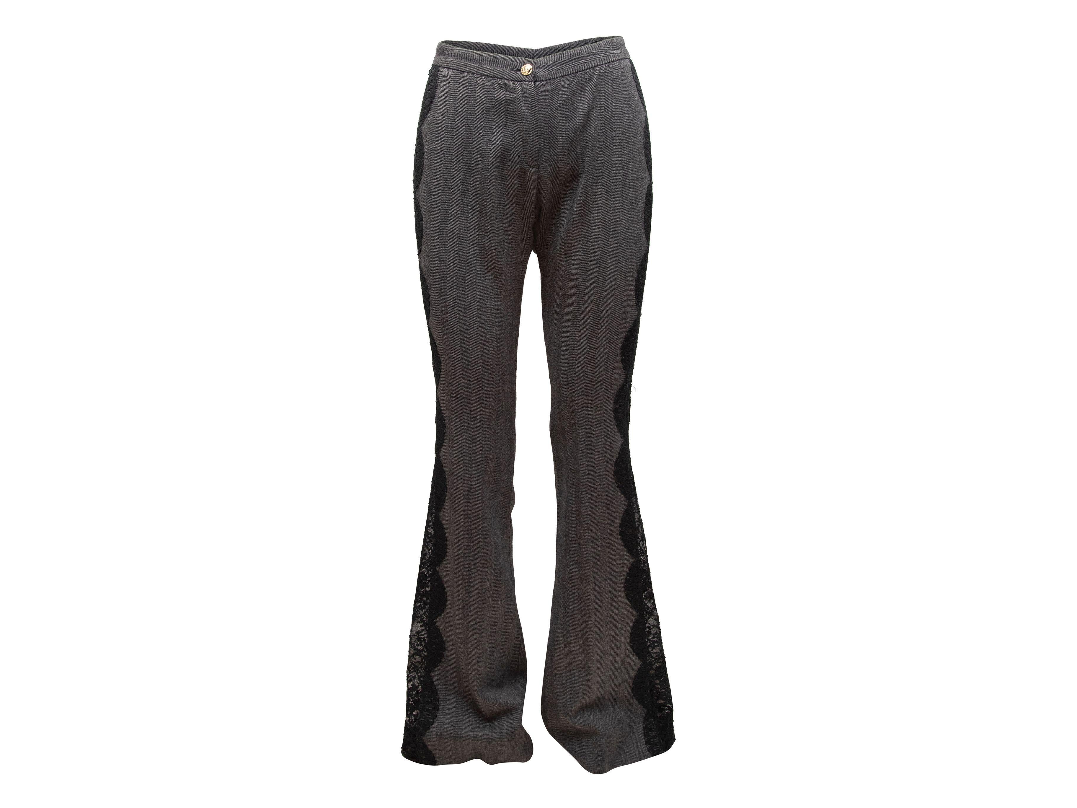 Versace Grey & Black Wool & Lace Herringbone Pants 2