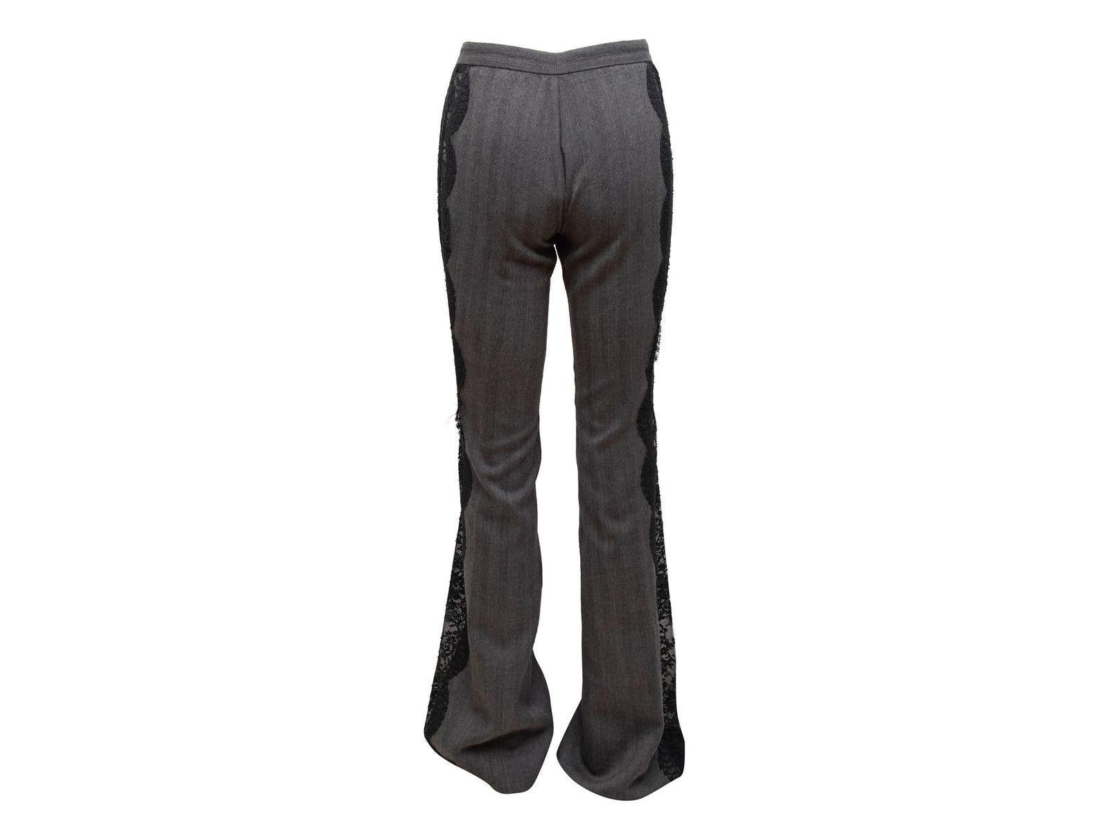 Versace Grey & Black Wool & Lace Herringbone Pants 4