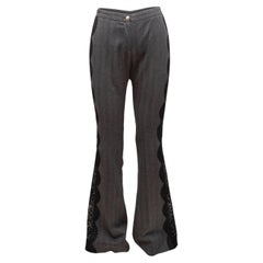 Versace Grey & Black Wool & Lace Herringbone Pants