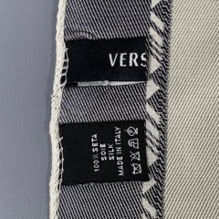 VERSACE Grey Cream Color Block Silk Pocket Square