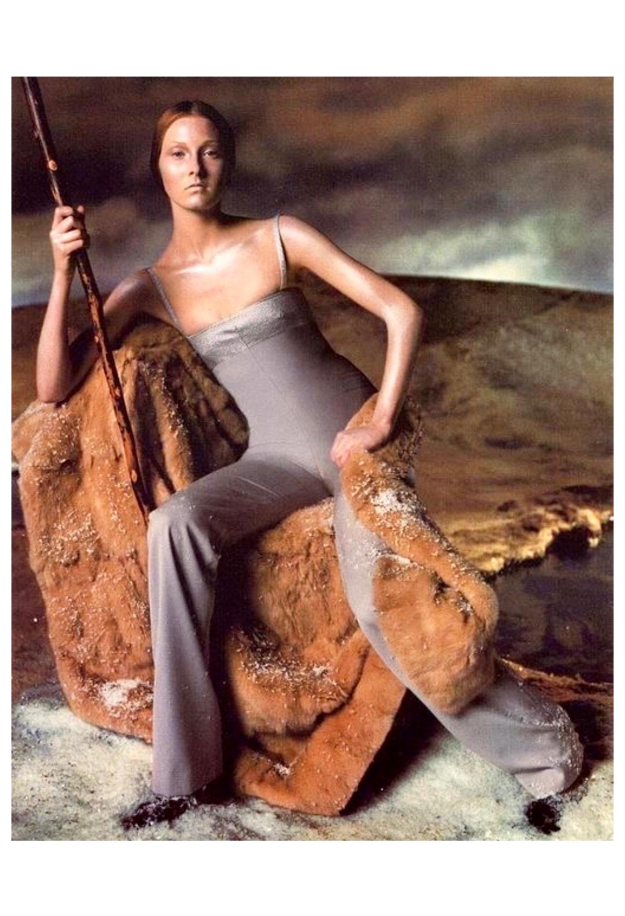 Gray Versace Grey Evening Jumpsuit with Metallic Yoke 1998 For Sale