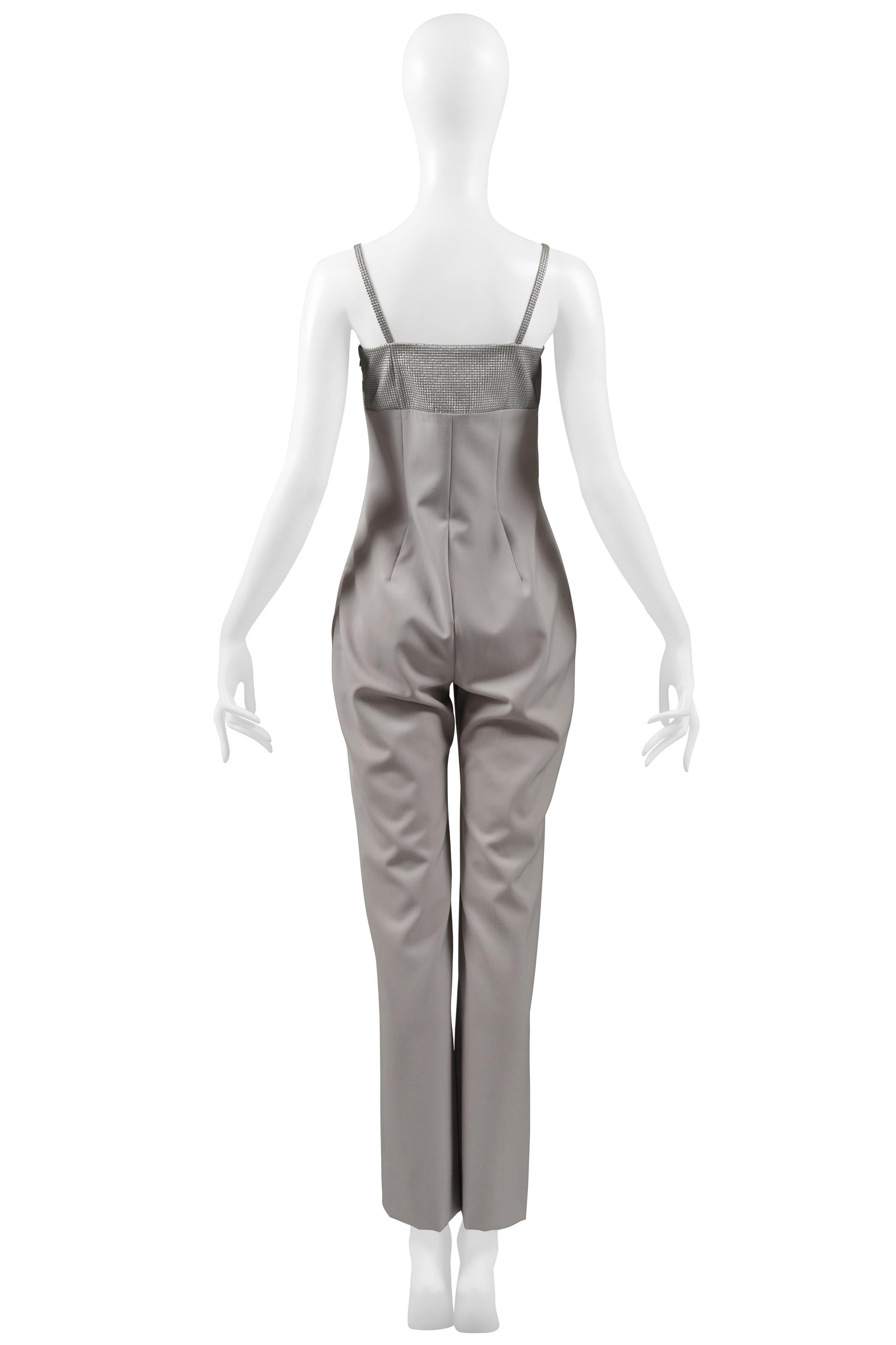 Versace Grey Evening Jumpsuit with Metallic Yoke 1998 For Sale 2