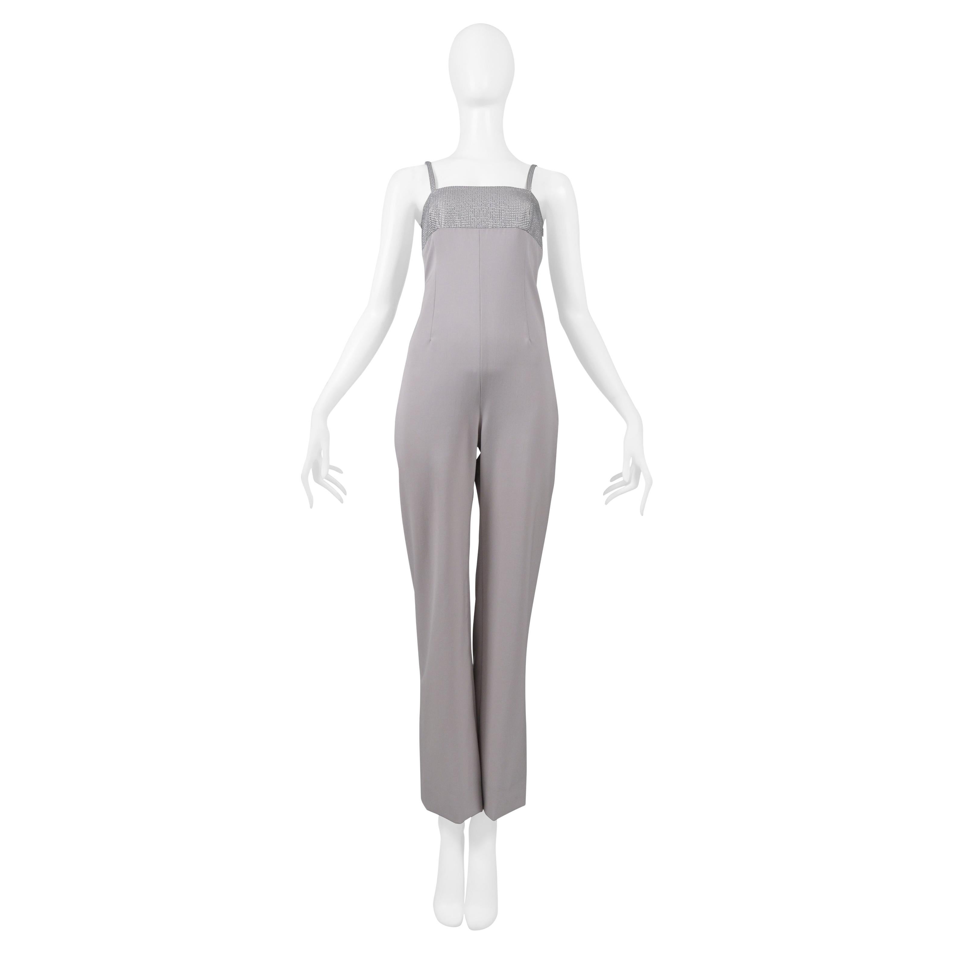 Versace Grey Evening Jumpsuit with Metallic Yoke 1998 For Sale