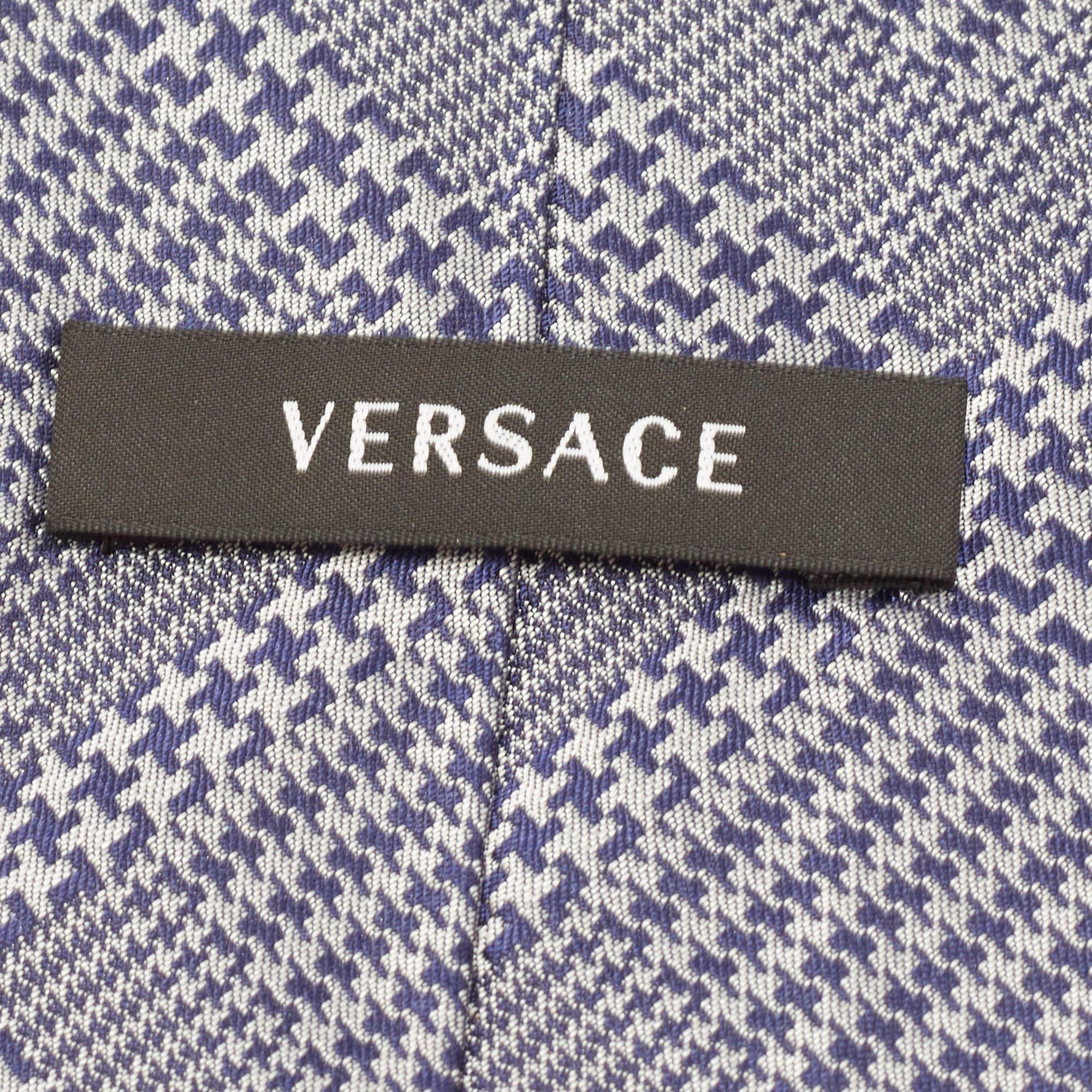 Gray Versace Grey/Navy Blue Patterned Silk Tie For Sale