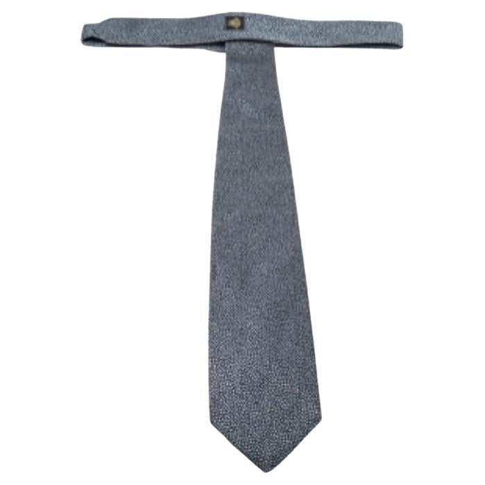 Versace Grey & Navy Dot Pattern Jacquard Silk Tie en venta