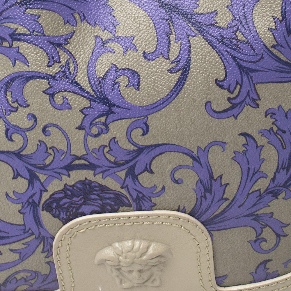 Women's Versace Grey/Purple Majolica Print Leather Hobo