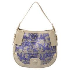 Versace Grey/Purple Majolica Print Leather Hobo