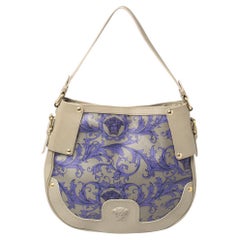 Versace Grey/Purple Majolica Print Leather Hobo