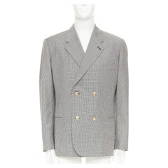 VERSACE grey wool micro houndstooth gold Medusa double breasted blazer EU50 L