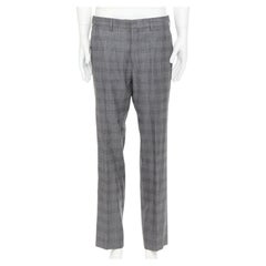 Versace pantaloni a zampa dritta in lana e seta grigia a scacchi IT50 L.