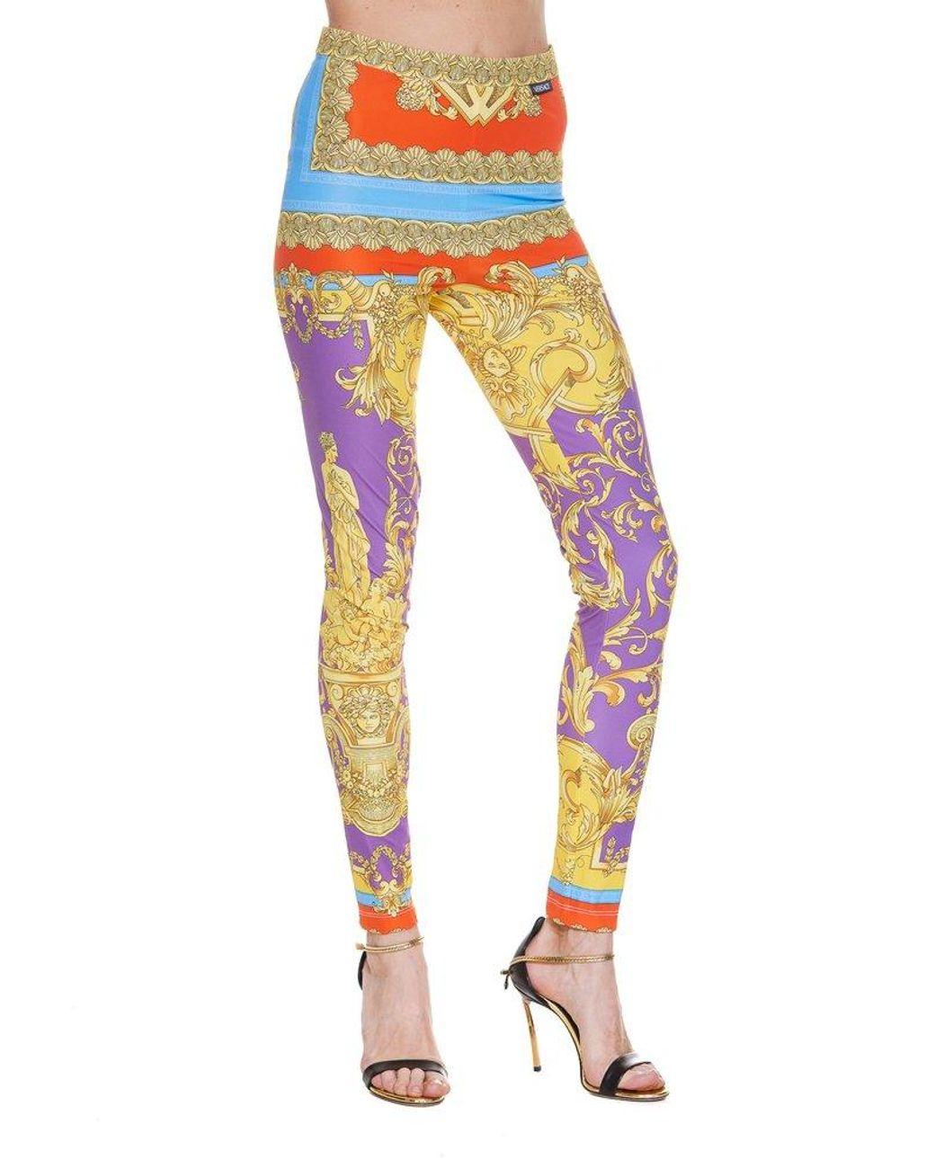 Versace Heritage Legging in Dark Orchid & Sun Baroque Print SZ 38 In New Condition For Sale In PUTNEY, NSW