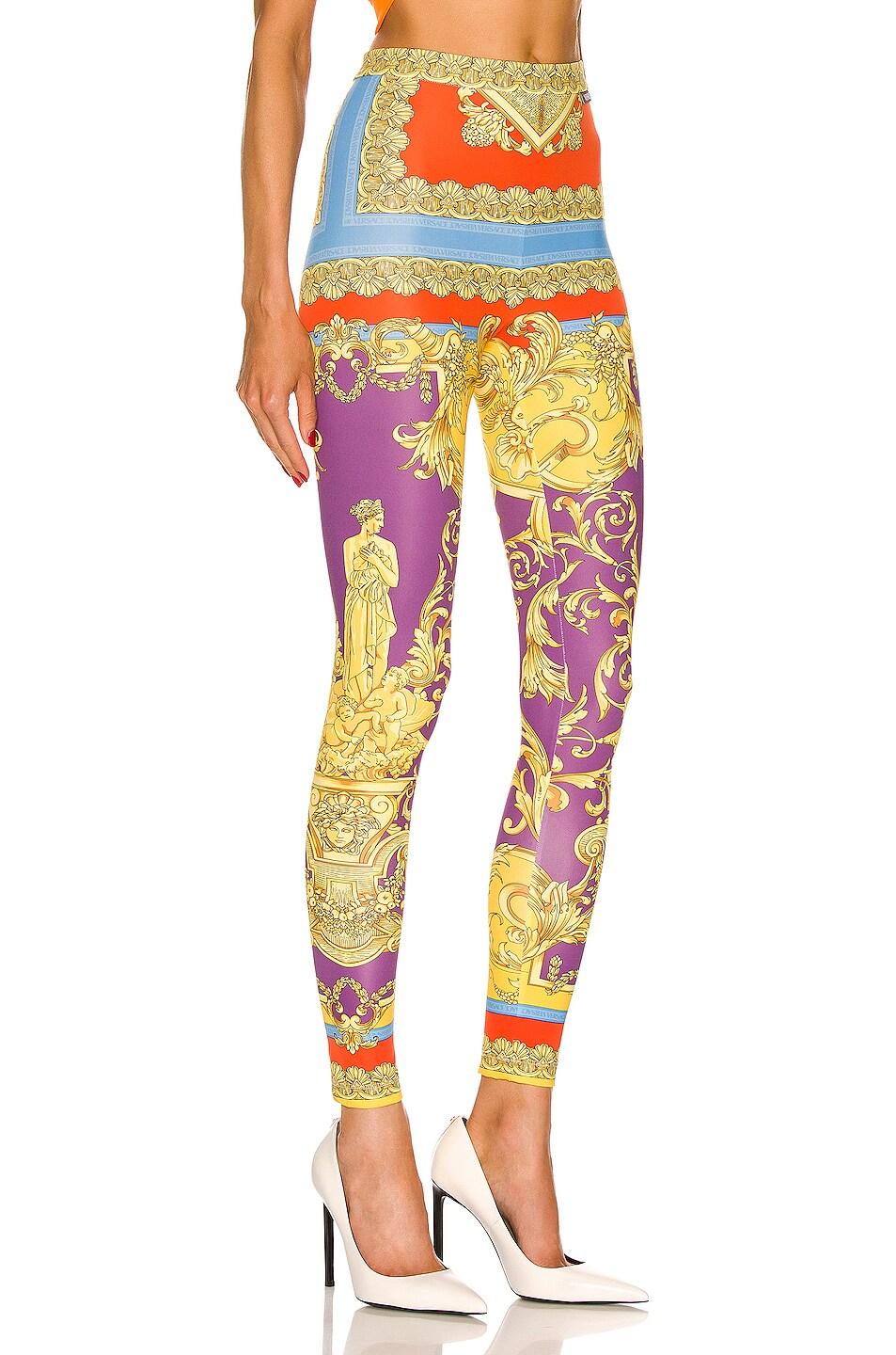 Women's Versace Heritage Legging in Dark Orchid & Sun Baroque Print SZ 38 For Sale