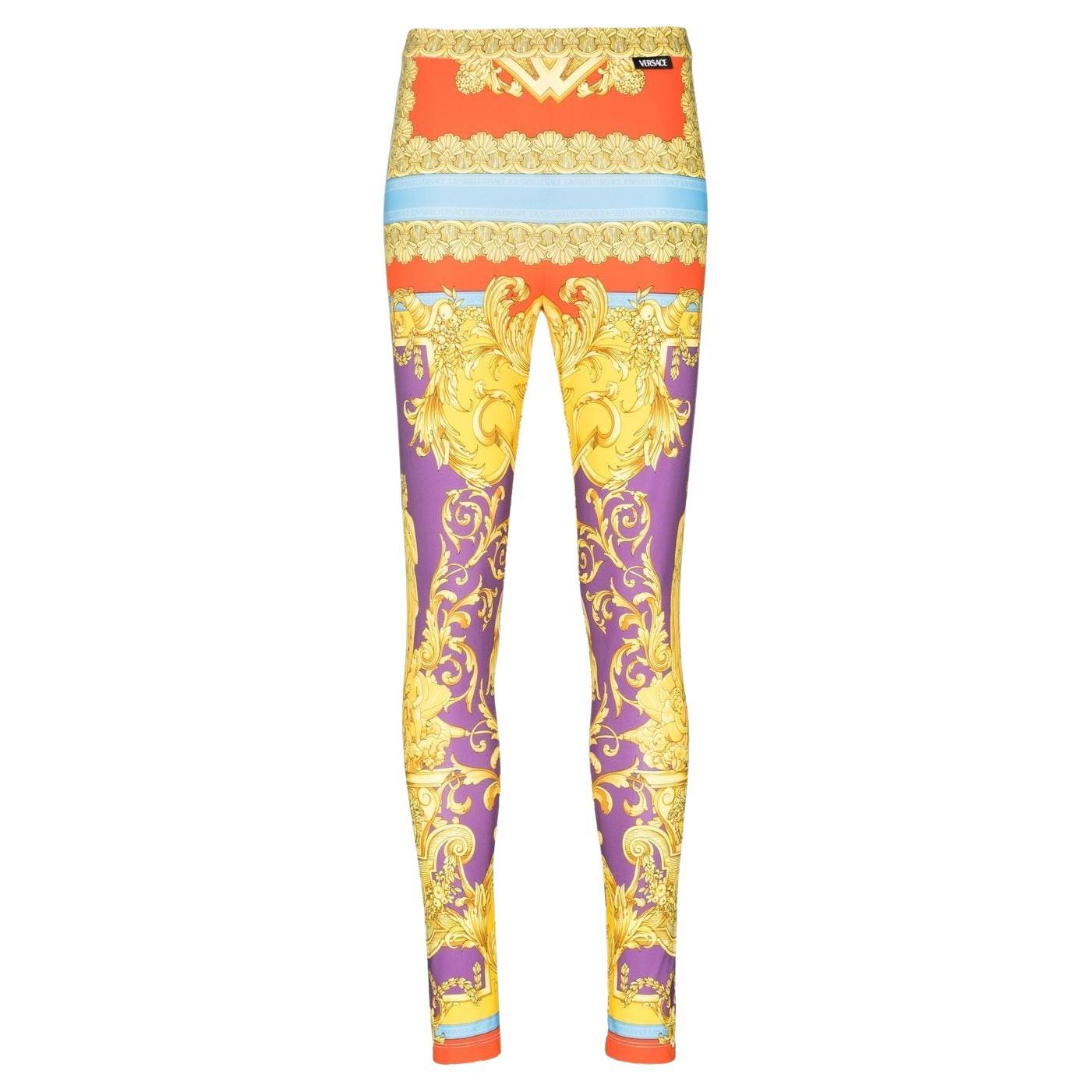 Legging Versace Heritage en imprimé baroque Orchidée et Soleil SZ 38 en vente