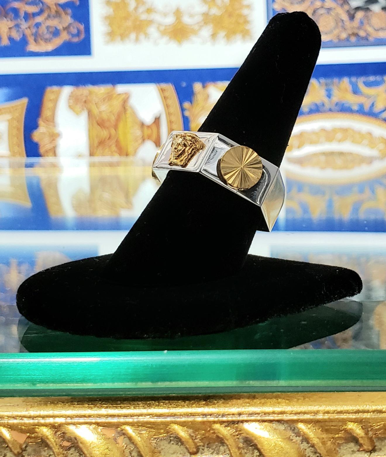 VERSACE


24K Gold Plated Medusa Ring



Accessories are key when creating a memorable look. 

Kudos to the house of Versace on this very sleek Hexagon Medusa Ring.

This is a two toned metal ring that features their signature Medusa head and