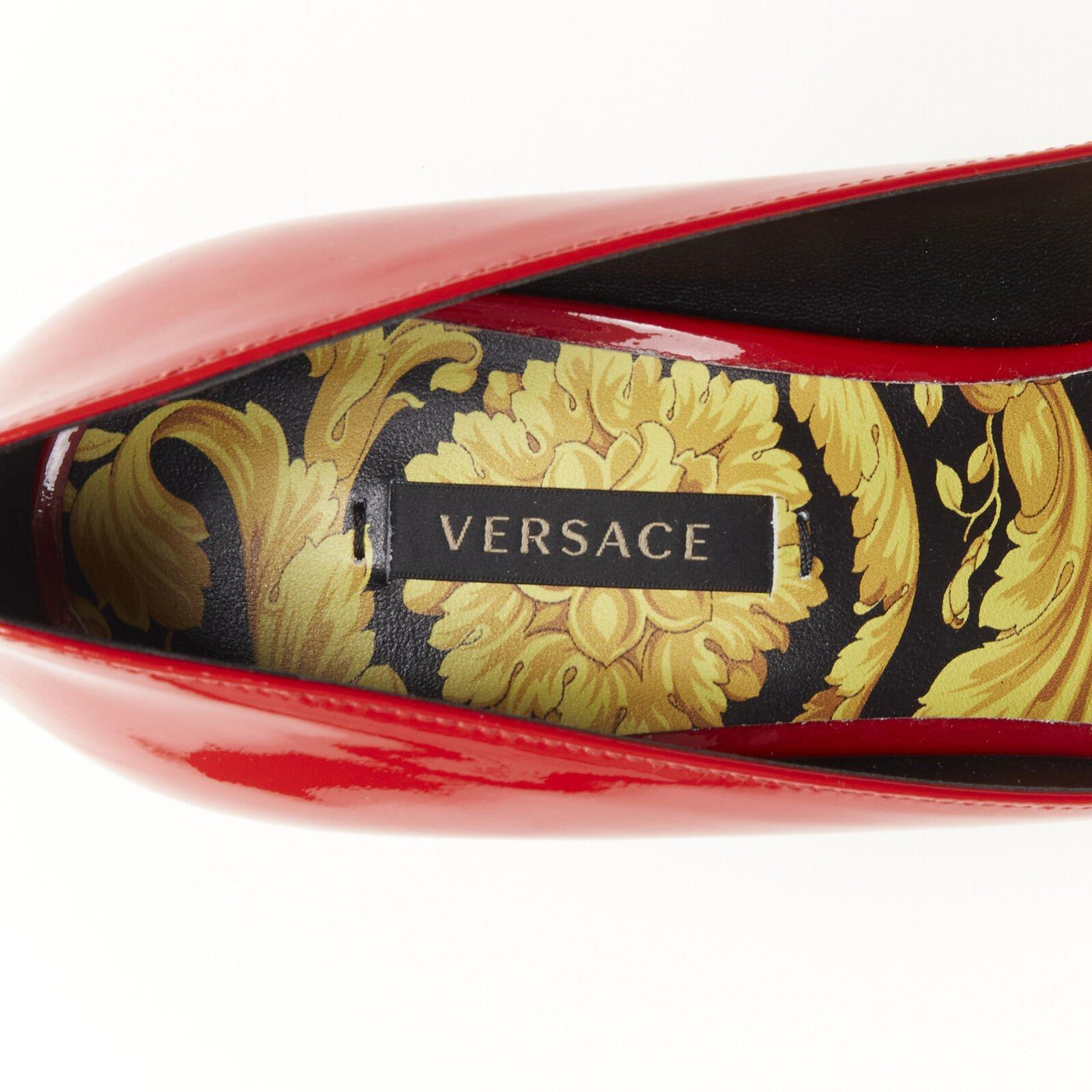 VERSACE Hibiscus Barocco gold sole red patent Medusa stud pump EU37 US7 6