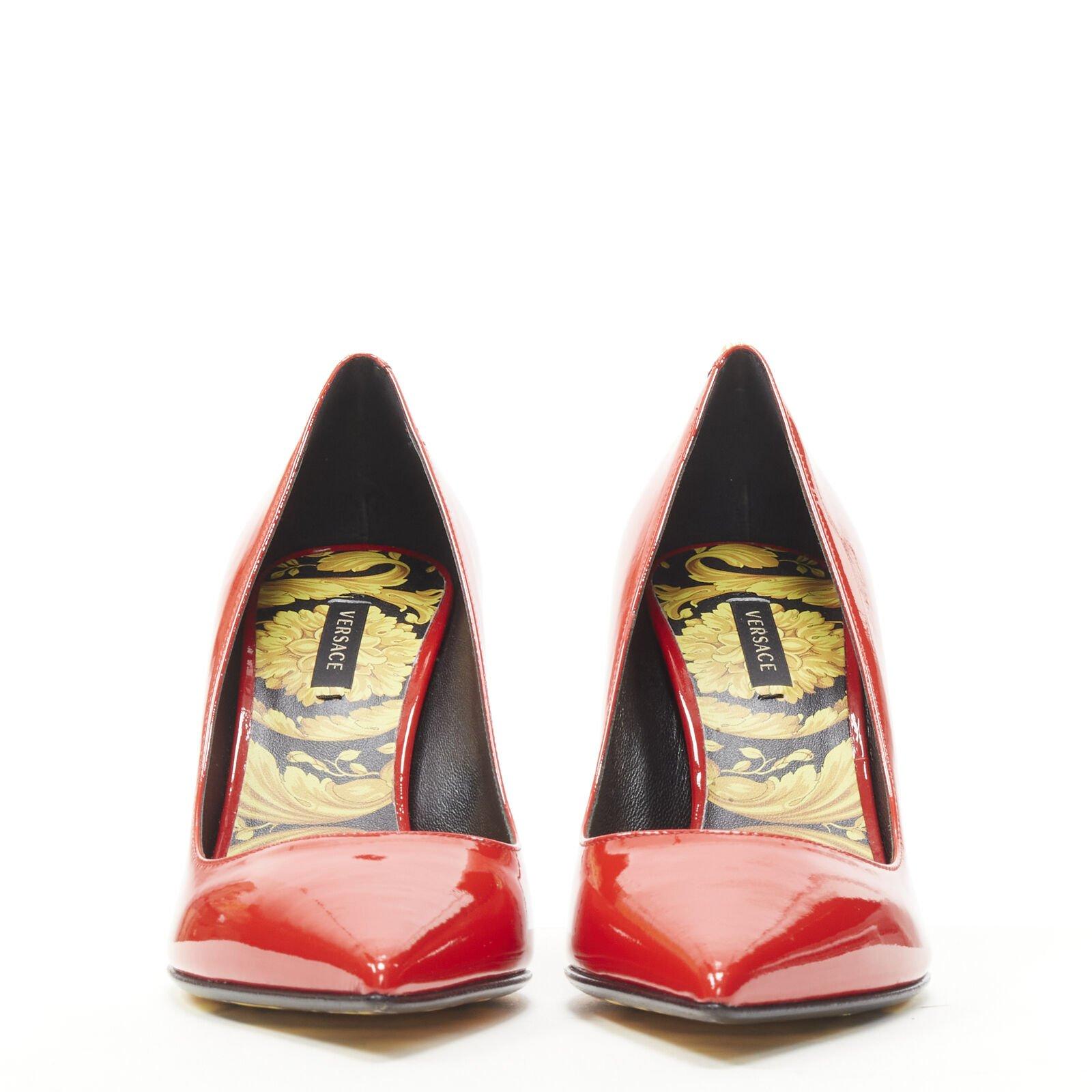 VERSACE Hibiscus Barocco gold sole red patent Medusa stud pump EU37 US7 In New Condition In Hong Kong, NT