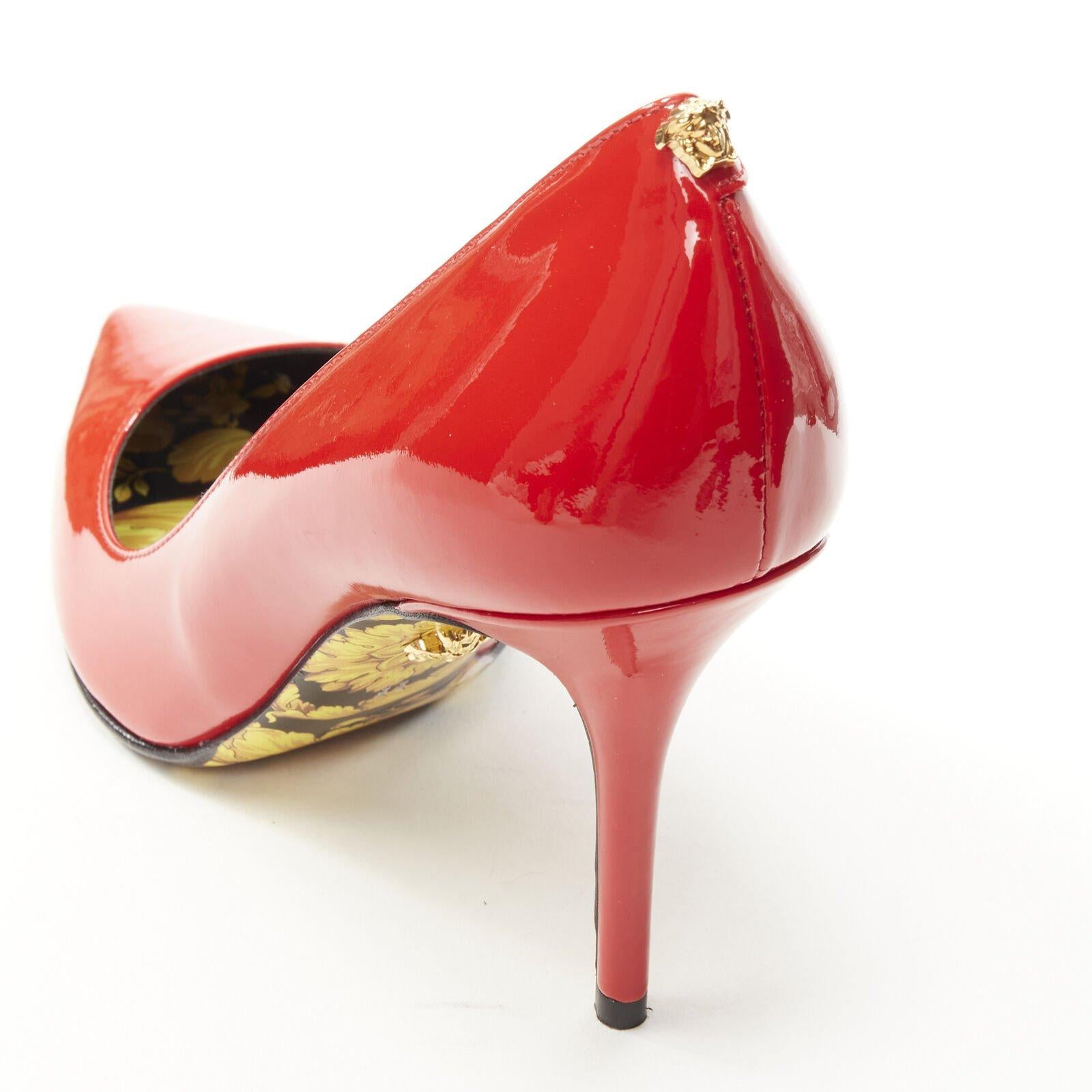 VERSACE Hibiscus Barocco gold sole red patent Medusa stud pump EU37 US7 4