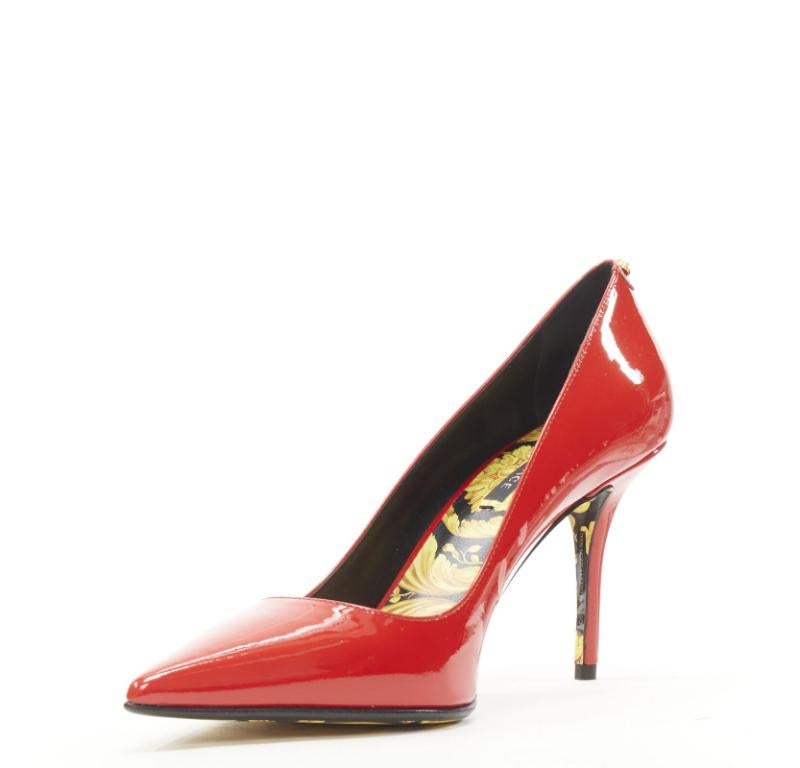 VERSACE Hibiscus Barocco gold sole red patent Medusa stud pump EU37.5 US7.5 In Excellent Condition In Hong Kong, NT