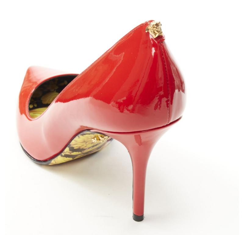 VERSACE Hibiscus Barocco gold sole red patent Medusa stud pump EU37.5 US7.5 3