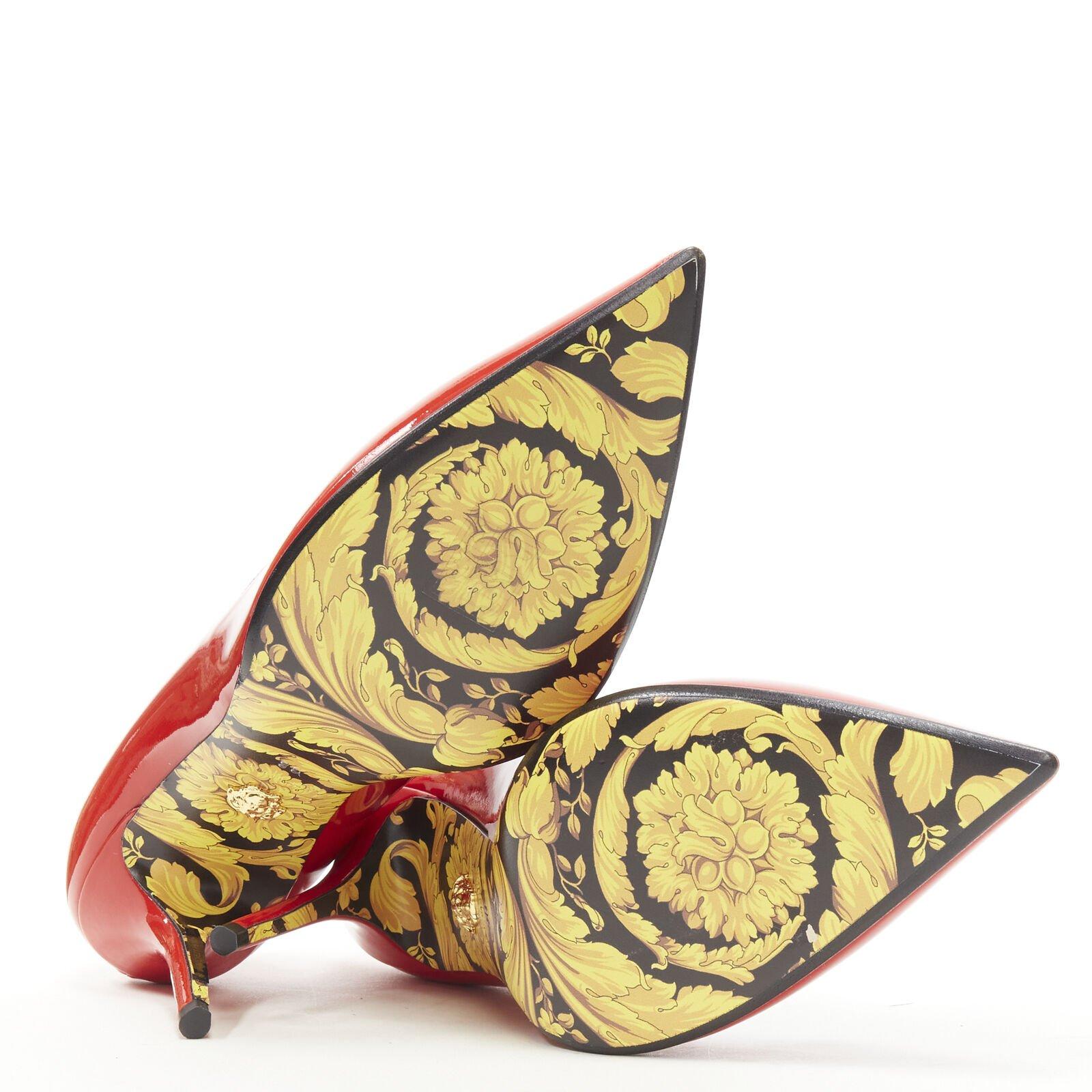 VERSACE Hibiscus Barocco gold sole red patent Medusa stud pump EU38 US8 1
