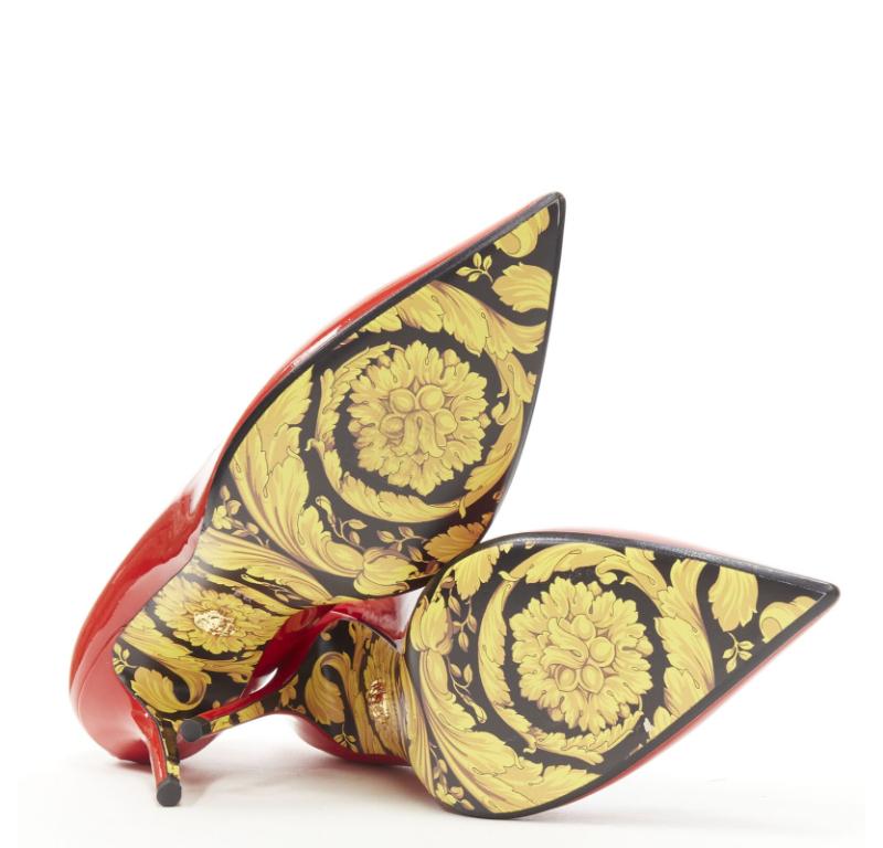 VERSACE Hibiscus Barocco gold sole red patent Medusa stud pump EU38.5 For Sale 5