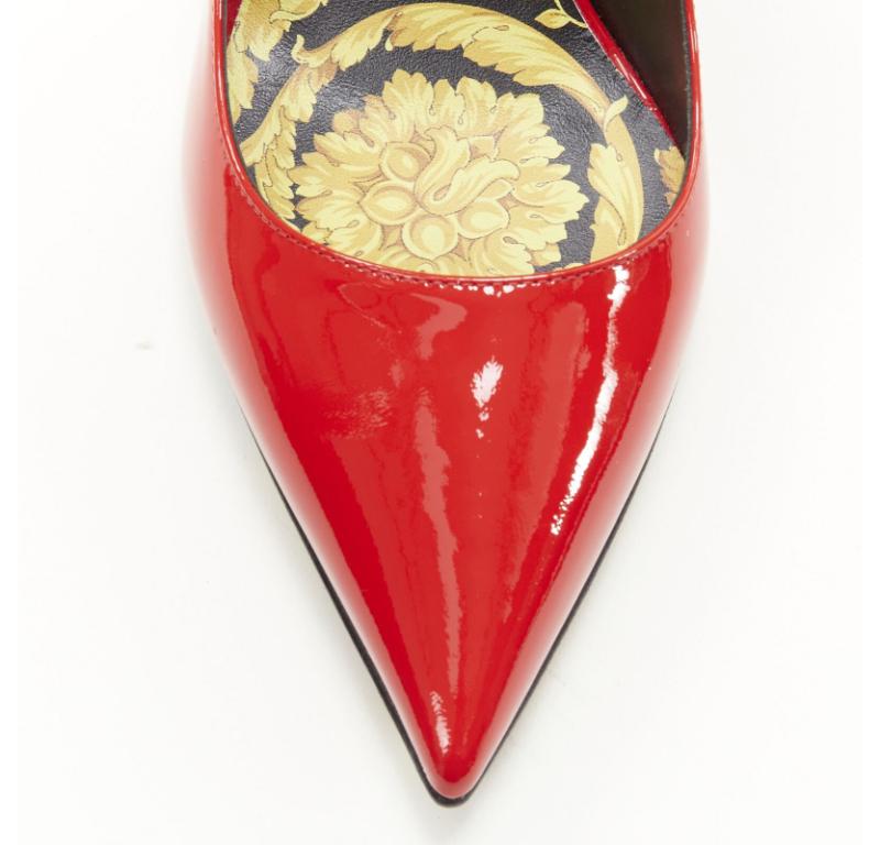 VERSACE Hibiscus Barocco gold sole red patent Medusa stud pump EU38.5 For Sale 1