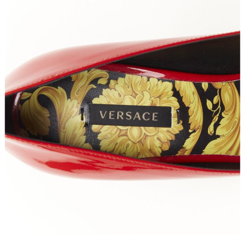VERSACE Hibiscus Barocco gold sole red patent Medusa stud pump EU38.5 For Sale 4
